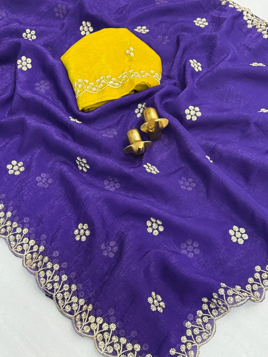 Premium Crunchy Chiffon Crush Silk with intricate embroidery & moti work